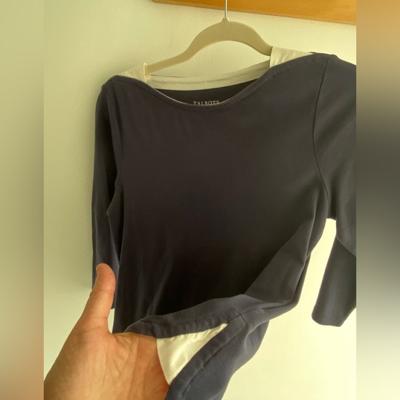 Classic navy Talbots Tshirt. Size petite small. All cotton. Boatneck style. - Picture 10 of 14